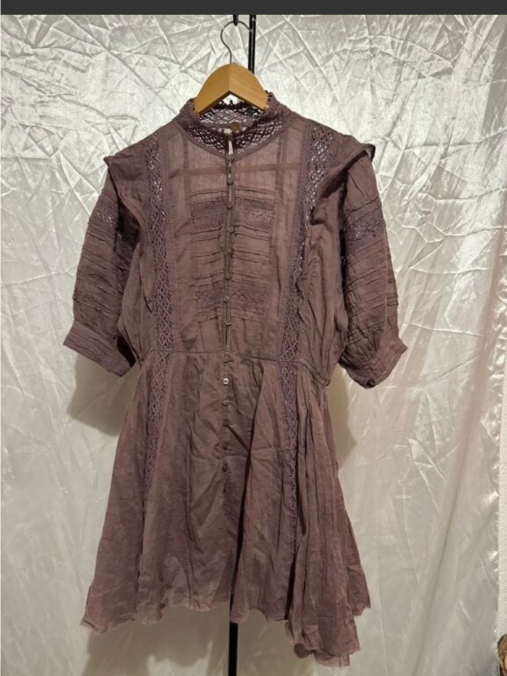 Free People Mauve Boho Embroidered Midi Dress with Tie Waist - Picture 2 of 3